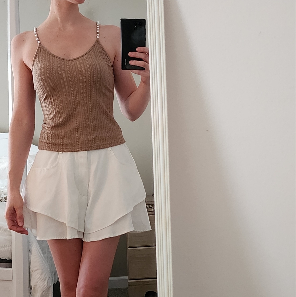 Khaki Tank With Pearl Accents